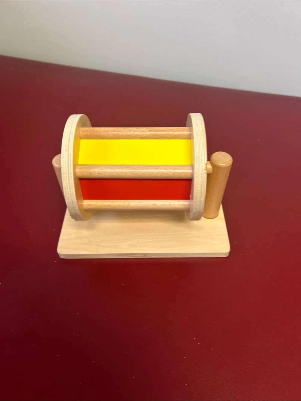 Rainbow Colorful Spinning Drum Wooden Montessori Toy with Mirror & Soft Rattle